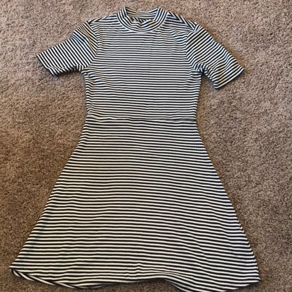 Topshop Stripe Mock-Neck Fit and Flare